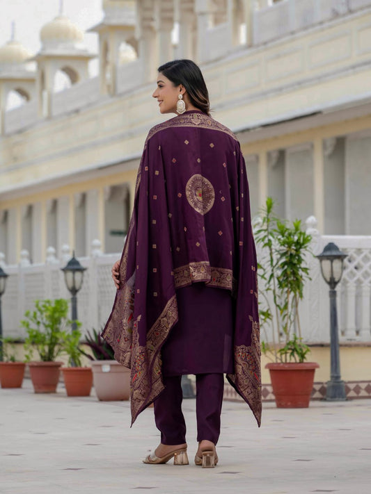 Premium Roman Silk Coding Embroidery With Sequins Work Suit