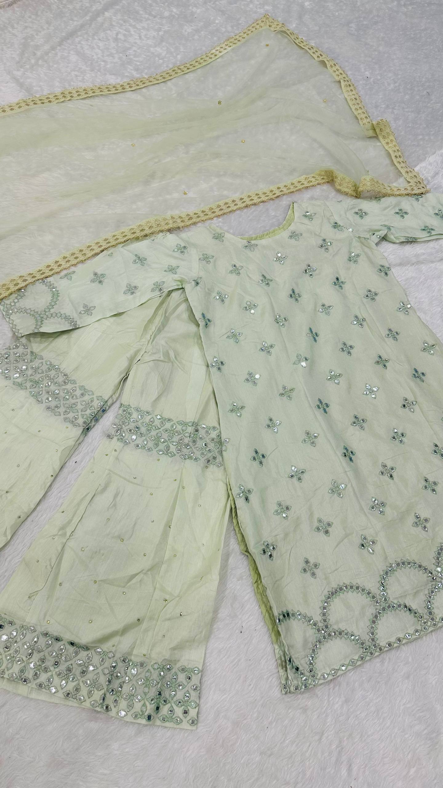 Nylon silk top with paper foil work both side Gown