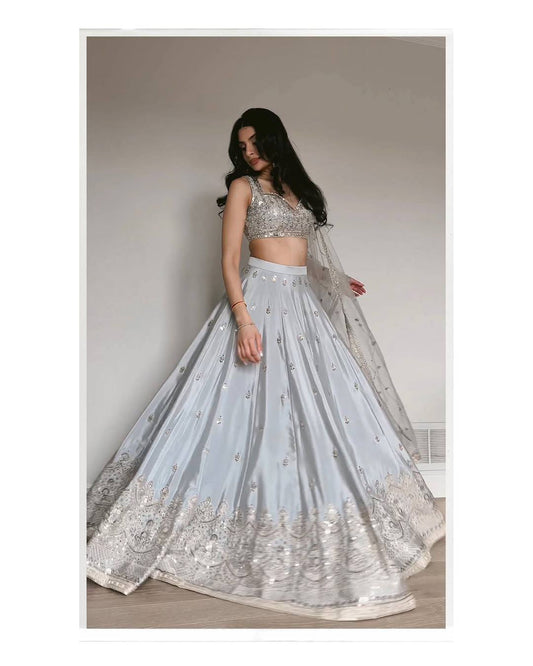Satin silk lehnga with sequins dori & zari work Choli