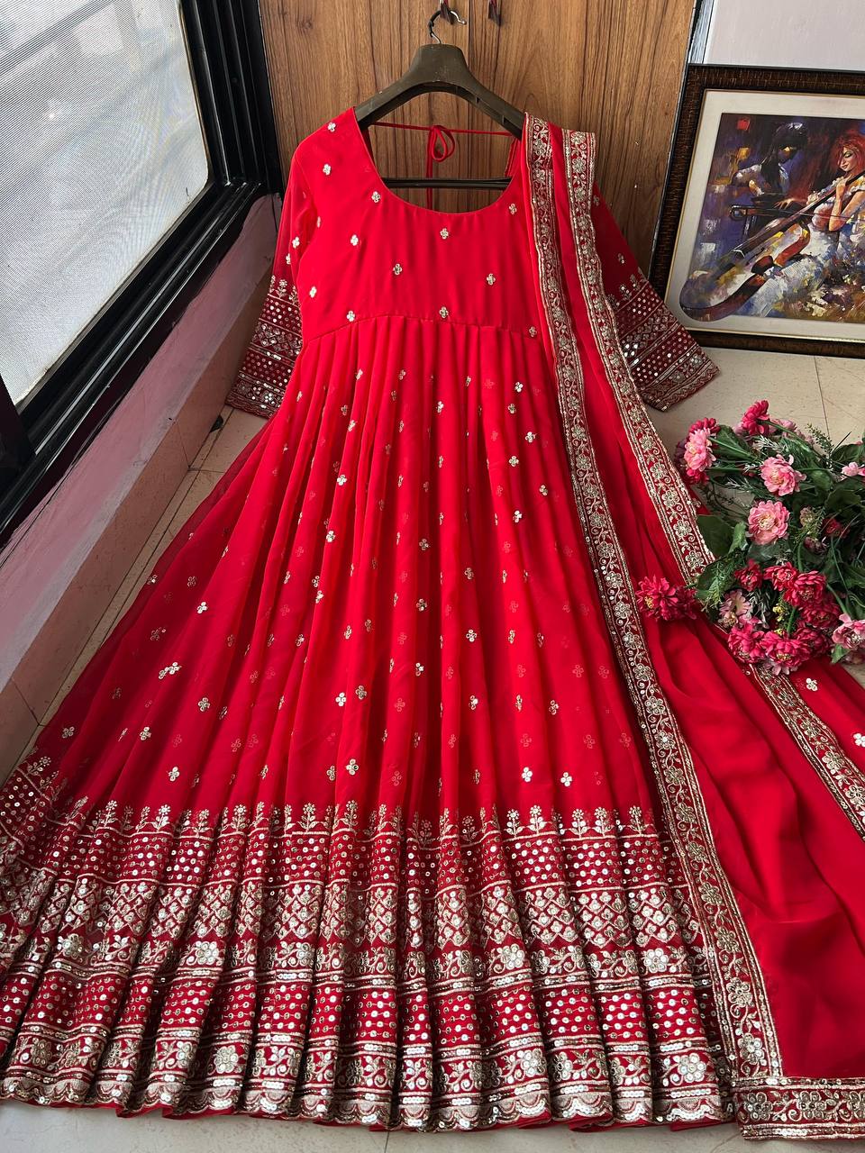 NEW SPECIAL DESIGNER SEQUINS & ZARI EMBROIDERED ANARKALI GOWN