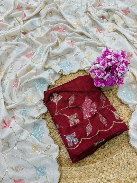 Premium Crush Georgette chiffon silk with multi thread saree