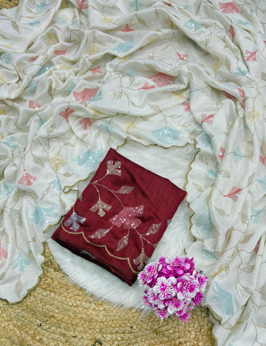 Premium Crush Georgette chiffon silk with multi thread saree