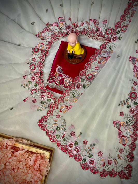 Premium Star Georgette with c pallu embroidery work saree