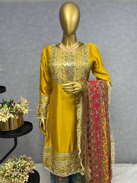 3 PIECE KURTI WITH PLAZZO AND DUPATTA