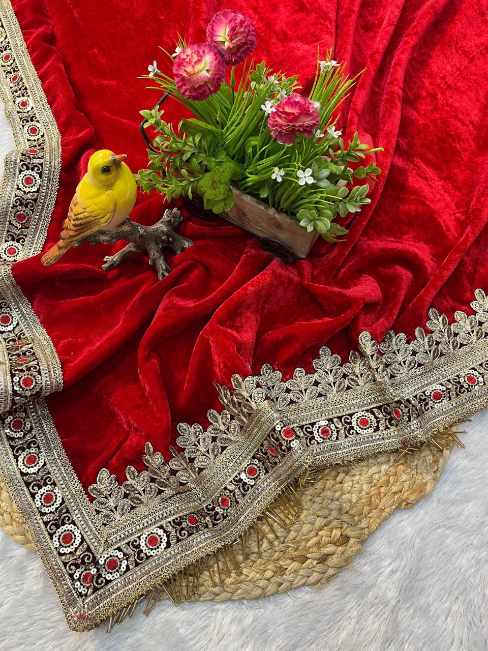 9000 Velvet Beautiful Embroidered Lavender Border Saree