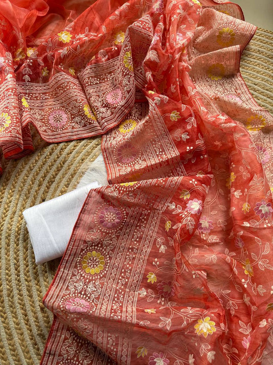 Organza printed Saree With Kashmiri Thread Work Saree