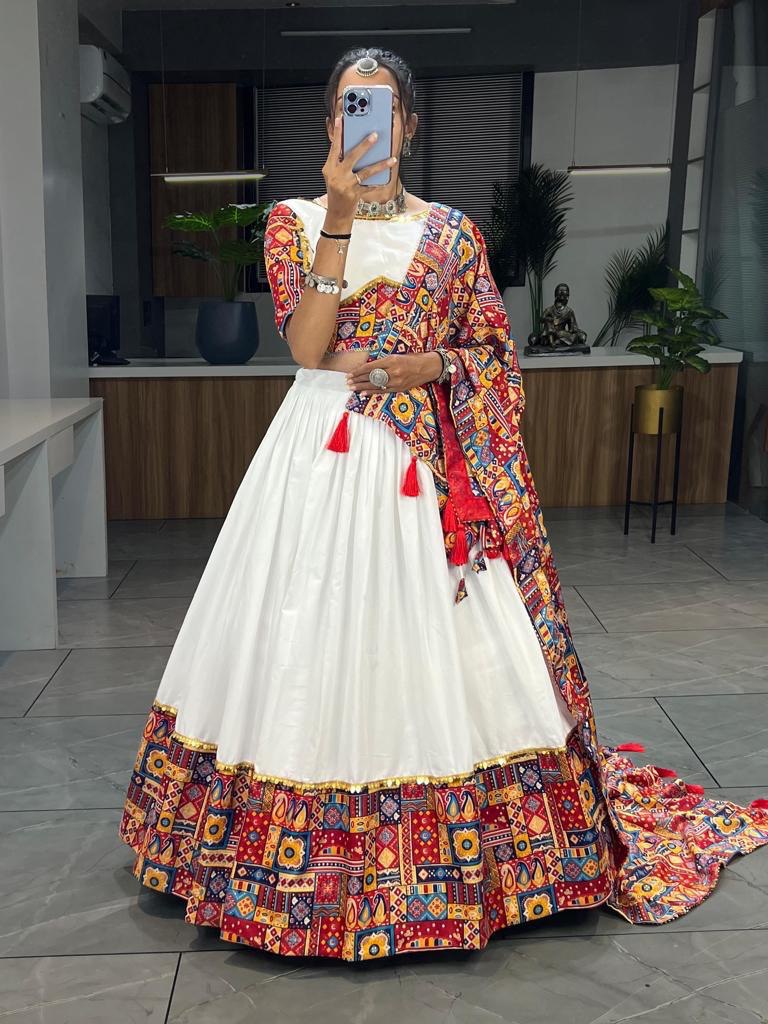 Pure Rayon Cotton Printed With Foil on Patch Work Border Lehenga