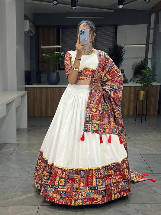 Pure Rayon Cotton Printed With Foil on Patch Work Border Lehenga