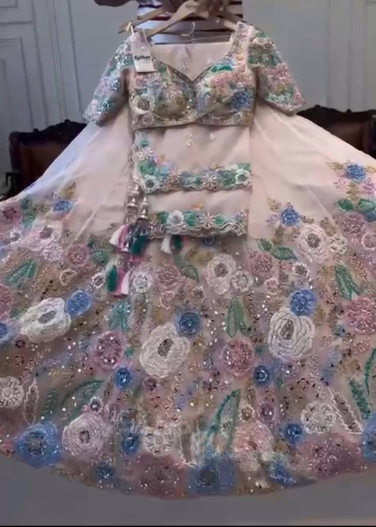 Launching 4 meter flared Fox Georgette Real Mirror Sequins Embroidered Work Lehenga