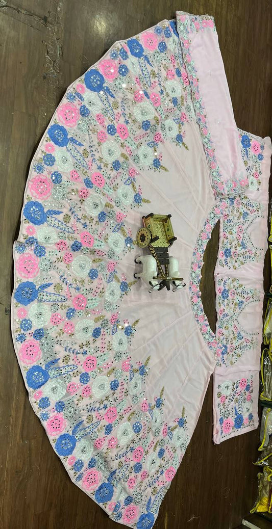 Launching 4 meter flared Fox Georgette Real Mirror Sequins Embroidered Work Lehenga