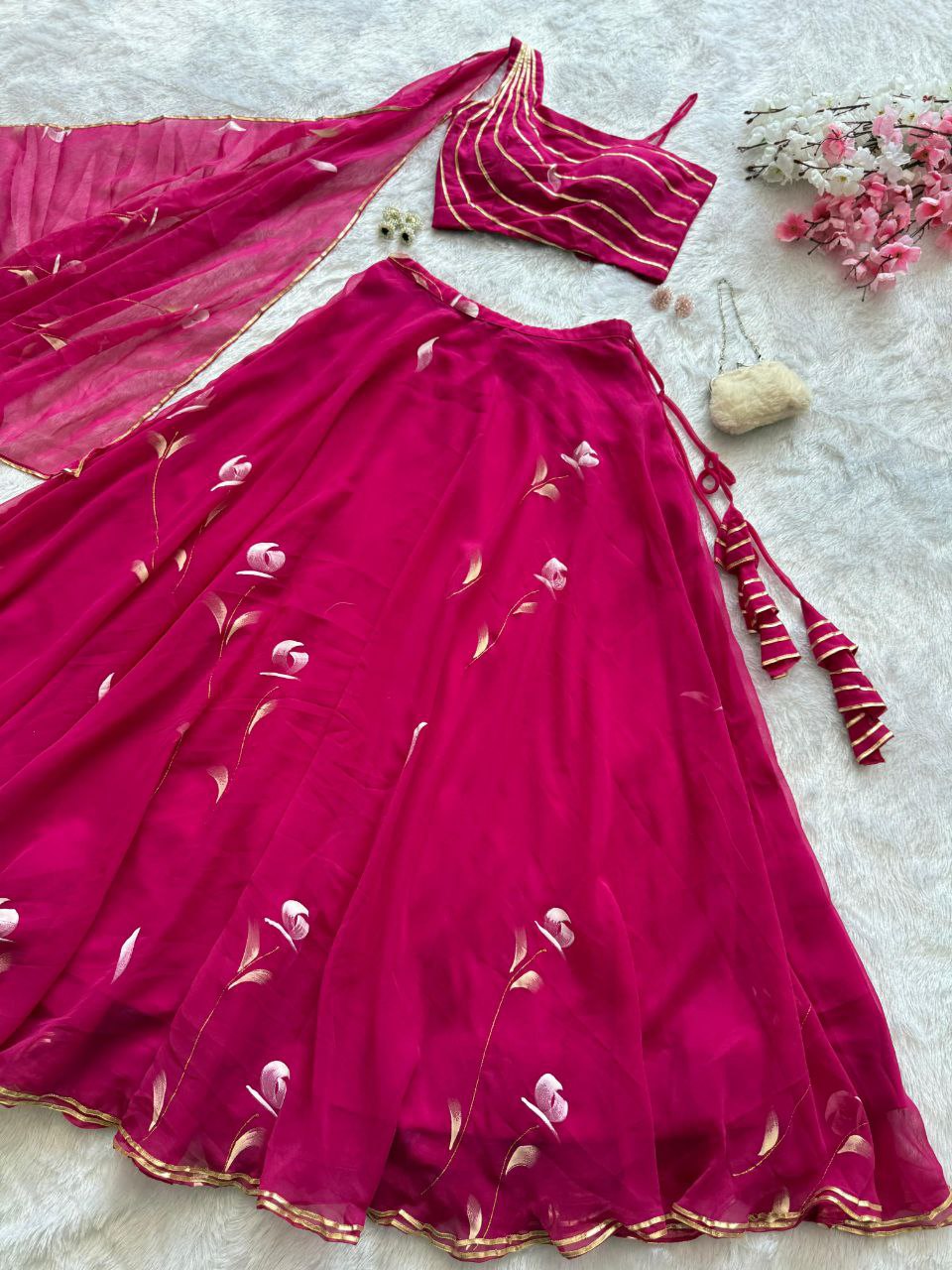 Pure Georgette Hand Painted lehnga