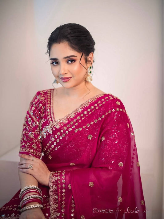 Soft Space Silk Sequance and Zari Embroidery Work Saree