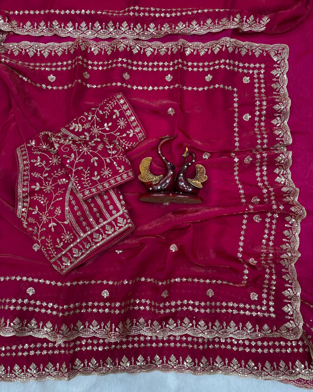 Soft Space Silk Sequance and Zari Embroidery Work Saree