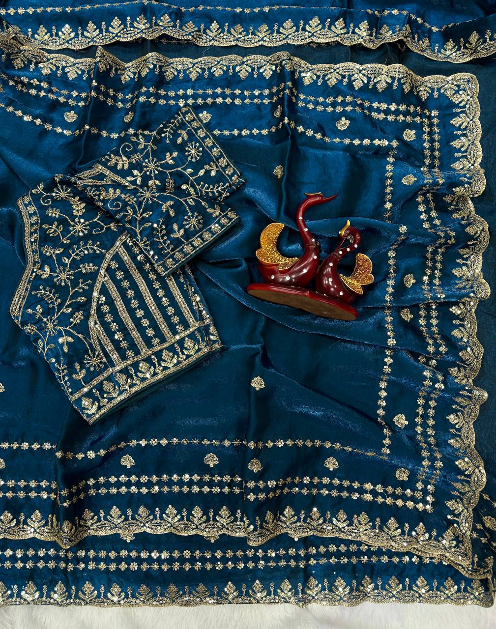 Soft Space Silk Sequance and Zari Embroidery Work Saree