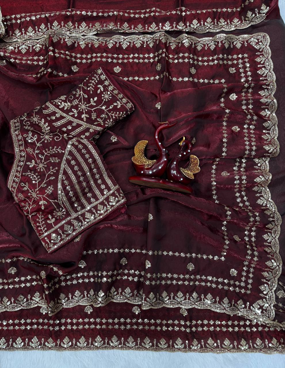 Soft Space Silk Sequance and Zari Embroidery Work Saree