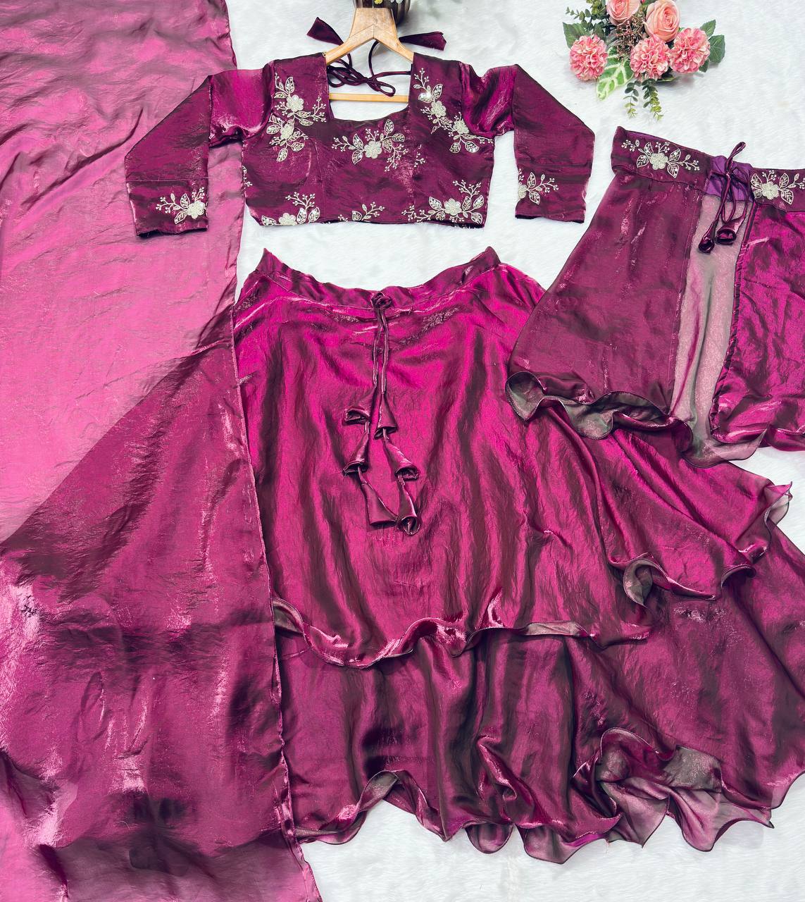 Heavy Fandy Satin with Embroidery & Sequins Work Lehenga