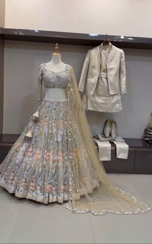 Launching 4 meter flared Real Mirror Sequins Work Lehenga