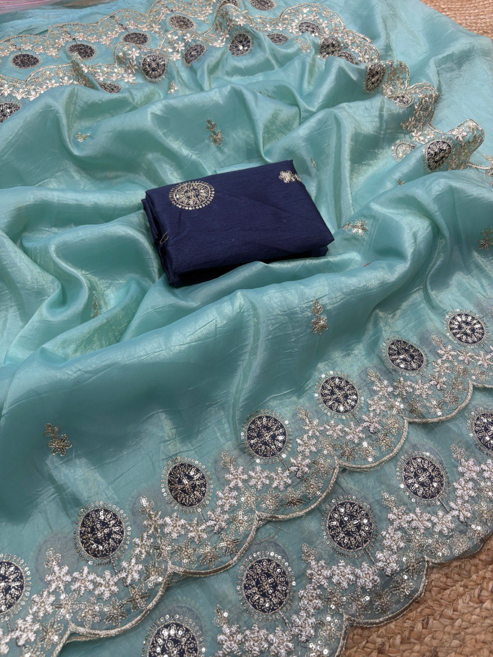 Premium Gold crush with c pallu embroidery work and multi Thread work Saree