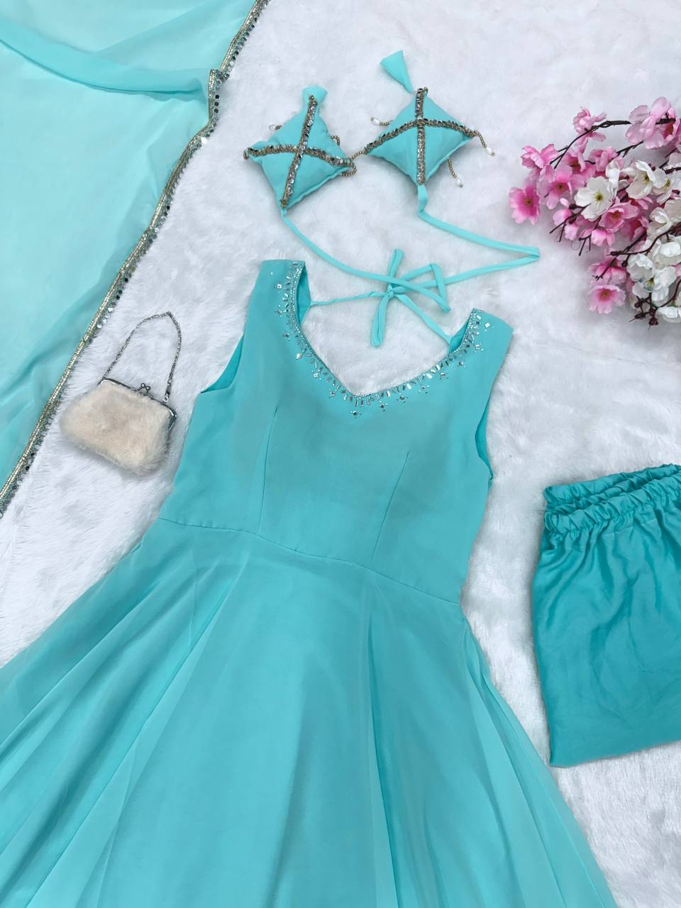 Georgette Anarkali with Hotfix work Anarkali