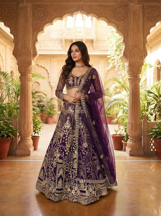 Einführung eines 4 Meter ausgestellten Coding Sequins Work Lehenga