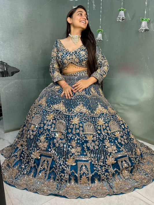 Einführung eines 4 Meter ausgestellten Coding Sequins Work Lehenga