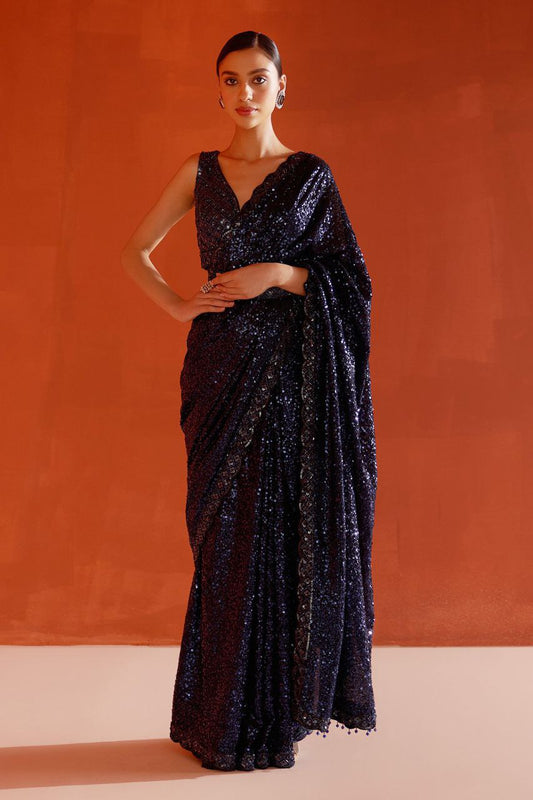 FAUX Georgette With Heavy 5MM & 3MM Khichdi Sequence Embrodery Work Saree