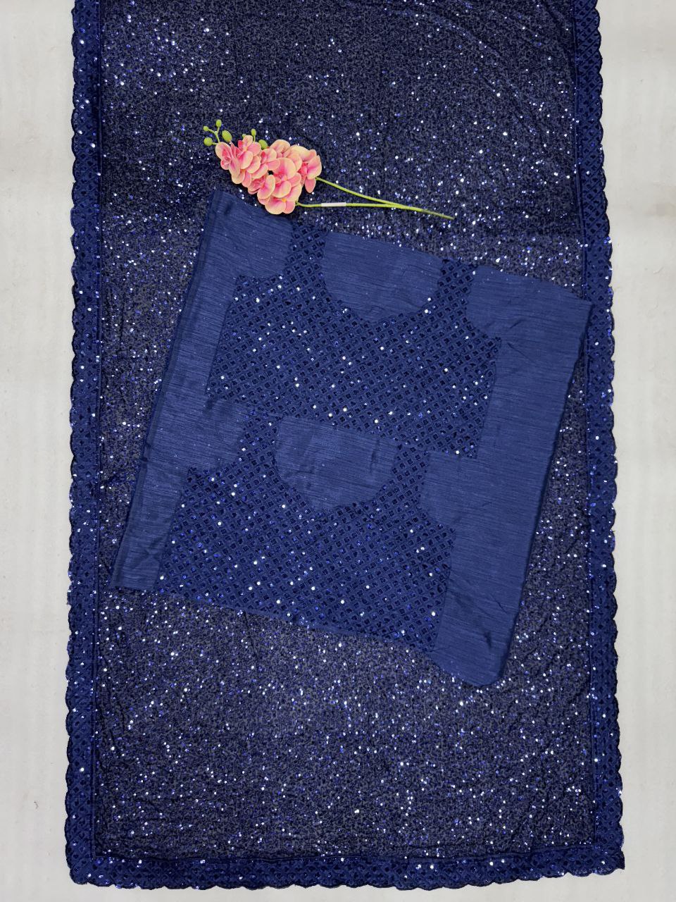 FAUX Georgette With Heavy 5MM & 3MM Khichdi Sequence Embrodery Work Saree