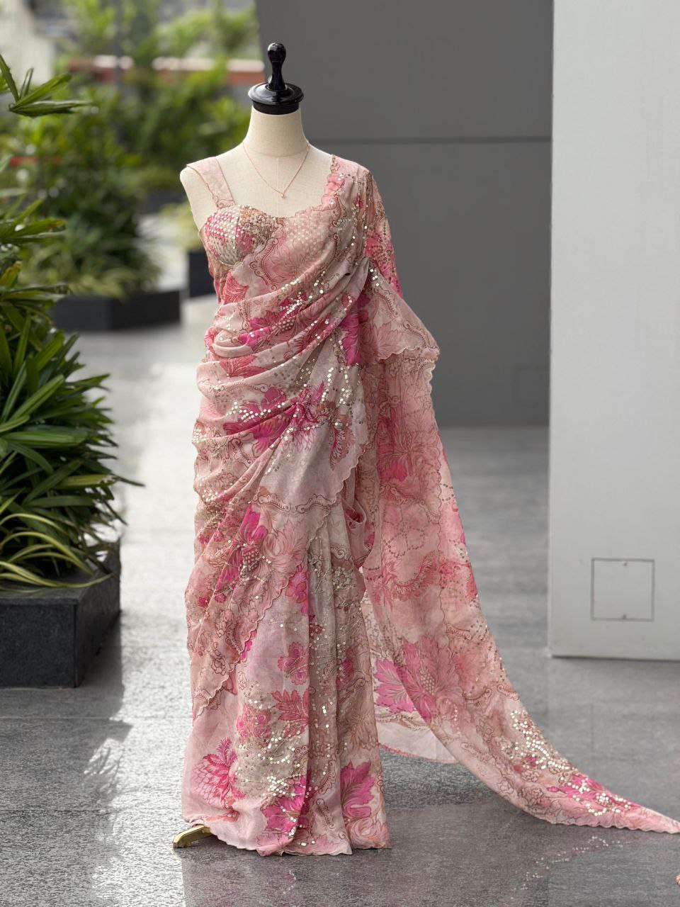 Pure Organza digital printed saree with Sequins work
