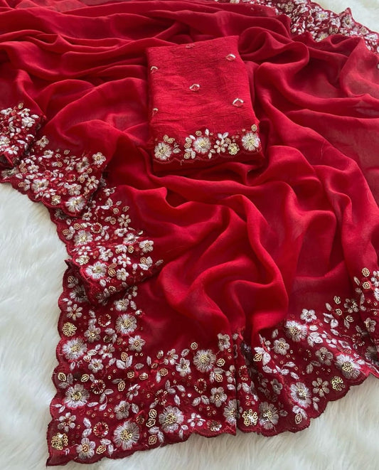 Crush Silk Saree With Fancy Sequince Embroderiy Work Choli