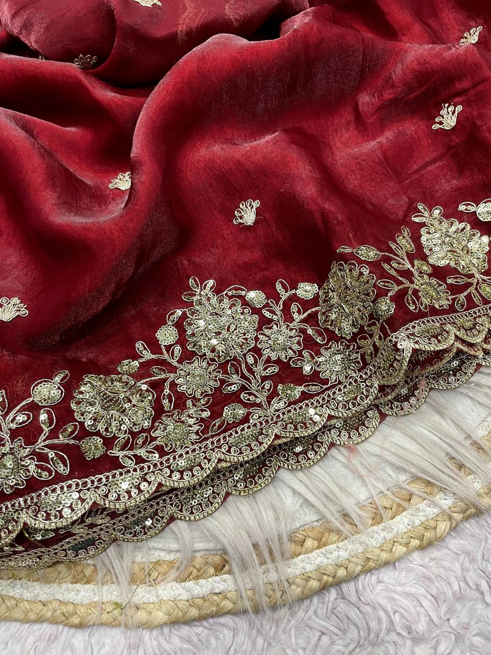 Fendy Sattin With Coding sequence embroidery blouse Saree