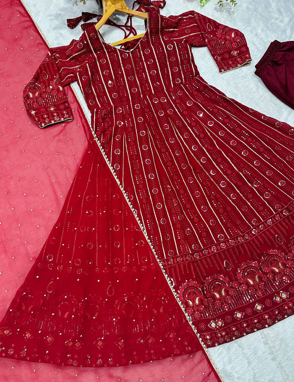 Lakhnavi Embroidered Work Anarkali Suit Set