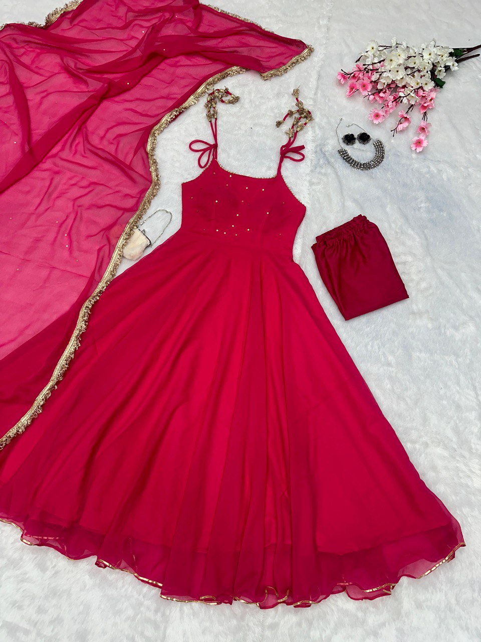 Georgette 2mtr Dupatta with lace border Suit