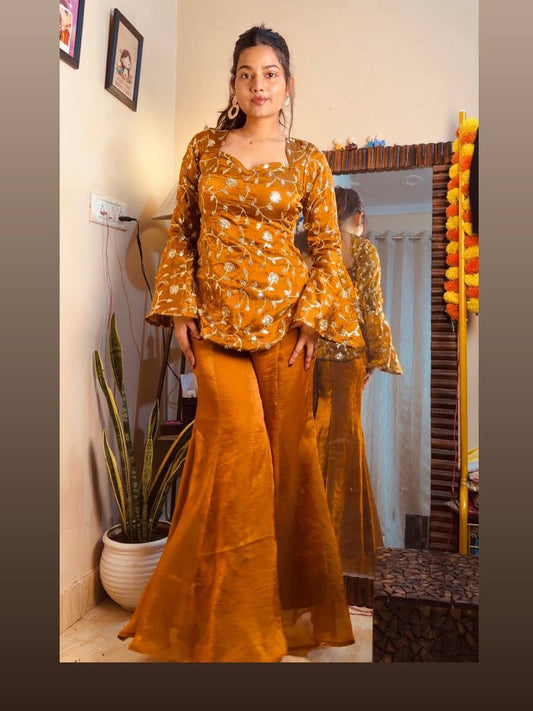 EXCLUSIVE 2 PIECE TOP AND PLAZZO IN SEQUENCE EMBROIDERY WORK