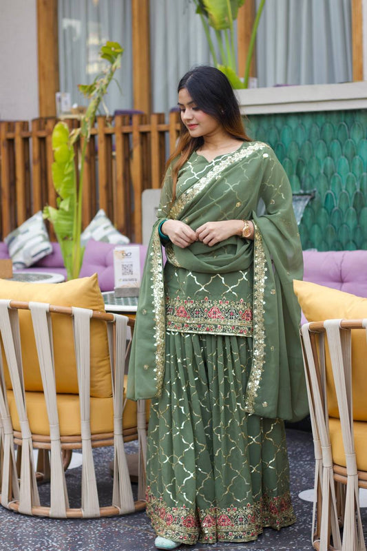 Neues Designer-Party-Look-Top Sharara Plazzo und Dupatta