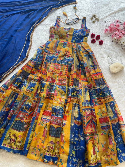 Pure organza silk digital printed padded gown