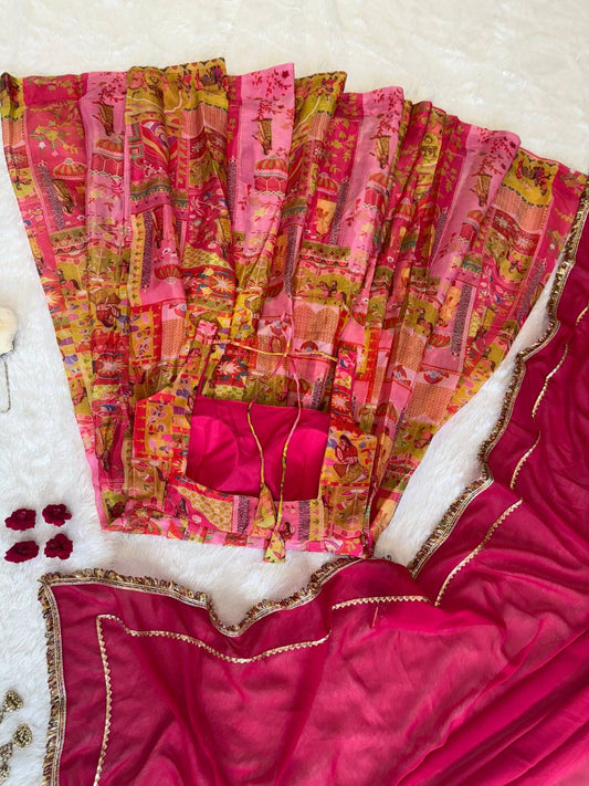Pure organza silk digital printed padded gown