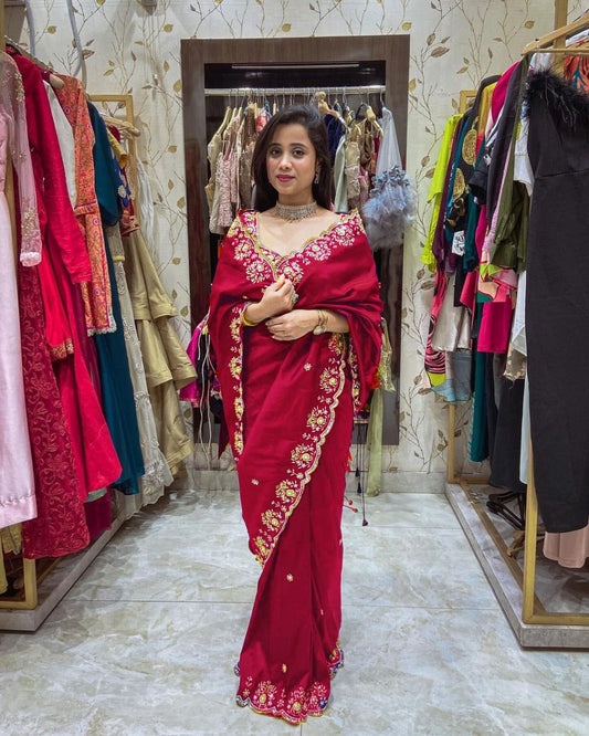 Pure Two Tone Vichitra Silk Saree