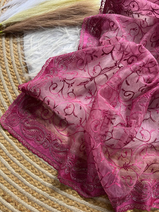 Pure Organza silk with shiny fabric in a solid color saree