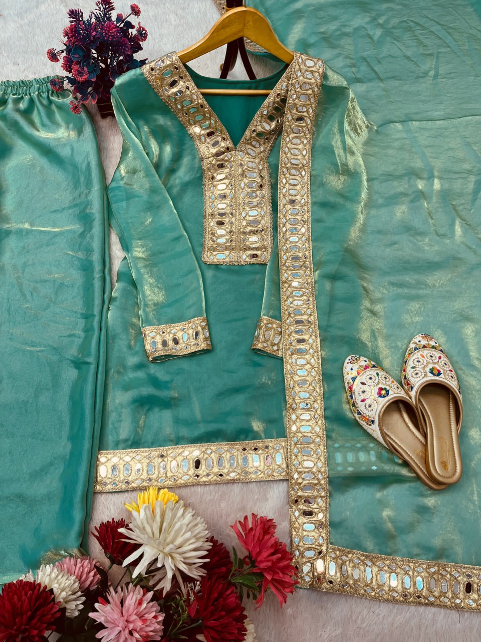 FESTIVAL SPECIAL REAL MIRROR WORK ON SILK FABRIC PLAZZO