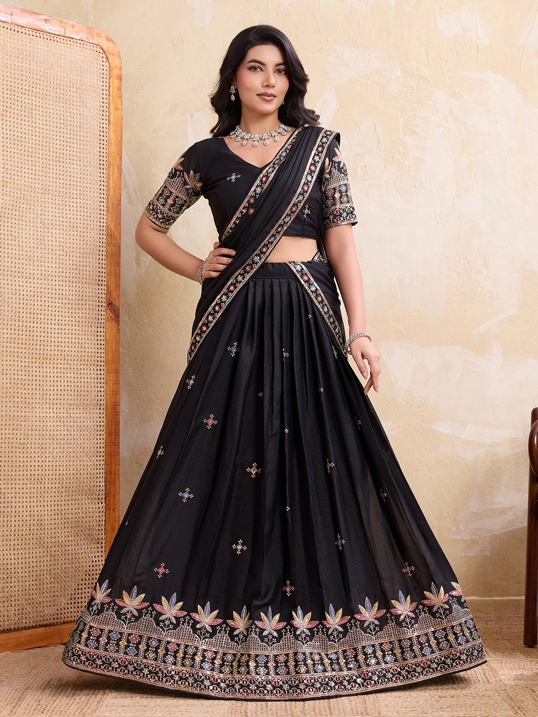 Star Georgette Embroidery Work Lahenga
