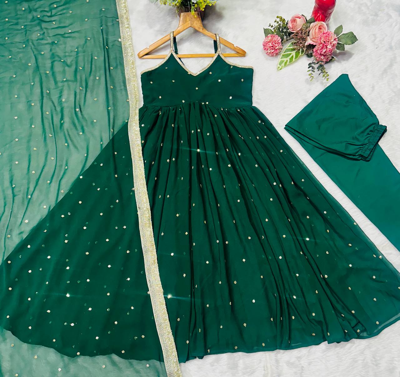 Faux Blooming With Heavy 3mm Sequins & Zari Work Gown