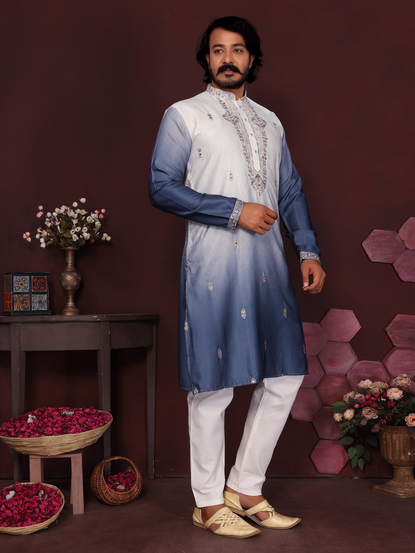 Premium Cotton Silk With Embroidery sequins work Men's Kurta