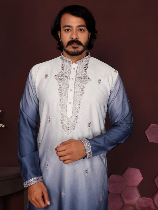 Premium Cotton Silk With Embroidery sequins work Men's Kurta