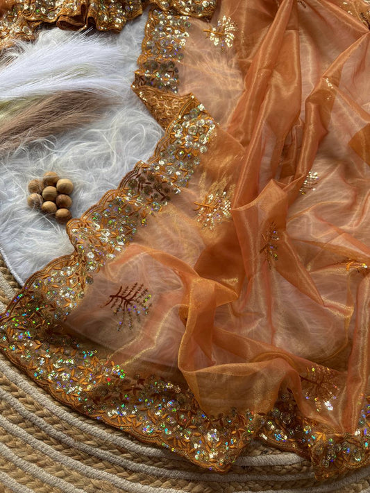 Pure Tissue silk saree in a solid color with embroidery viscos saree