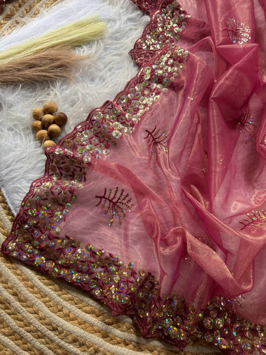Pure Tissue silk saree in a solid color with embroidery viscos saree