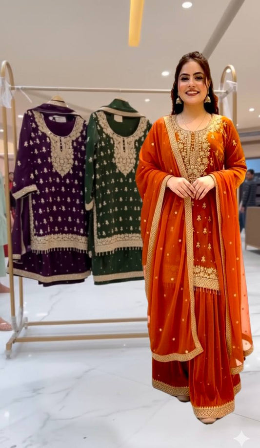 PRESENTING 3 PIECE STYLISH TOP SHARARA AND DUPATTA