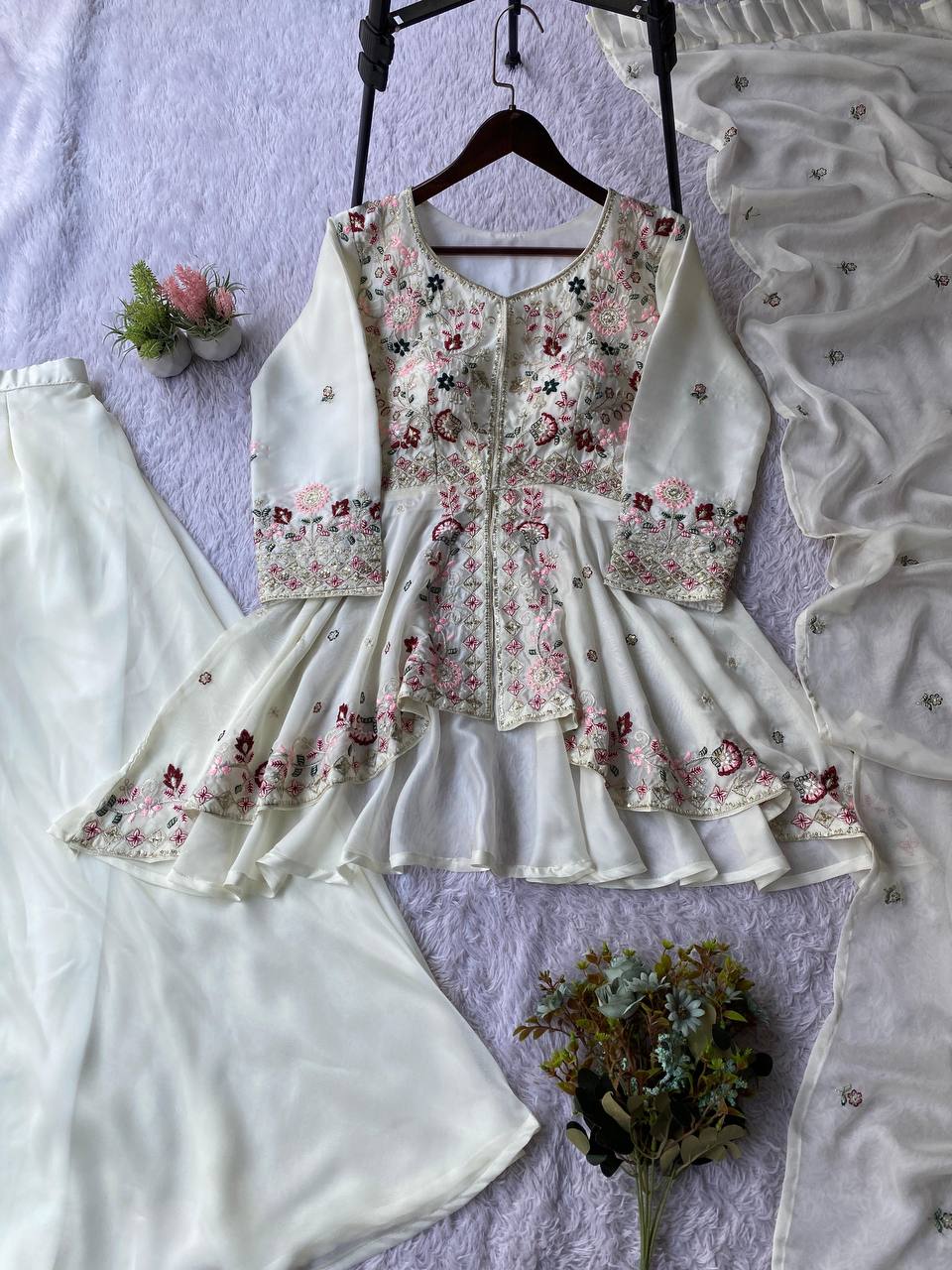 WEDDING SEASON OUR SEQUENCE EMBROIDERED TOP PLAZZO AND DUPATTA