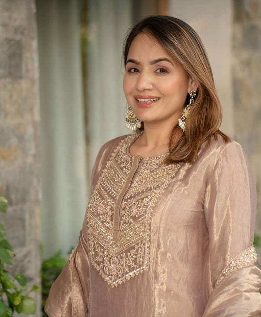 COSTUME DE TRAVAIL EN SOIE VICHITRA LOURDE À SÉQUENCES DE BRODERIE