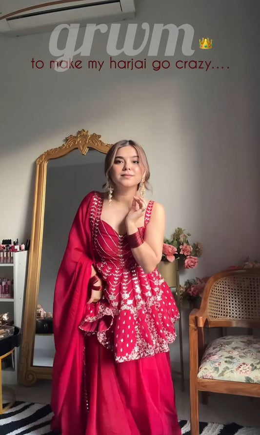 Faux Blooming With Heavy 3/7mm Sequins & multi Zari Thread Embroidered work Suit