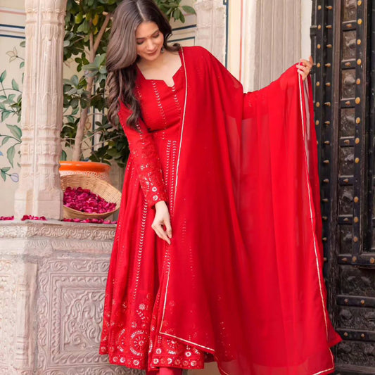 Red Embroidered Anarkali Suit with Dupatta
